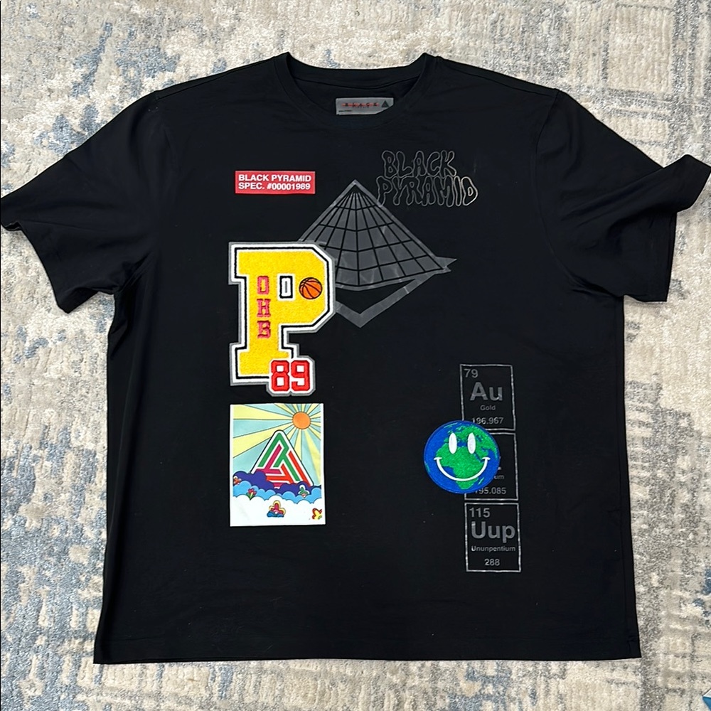 Black Pyramid Black T-Shirt with Colorful Graphics